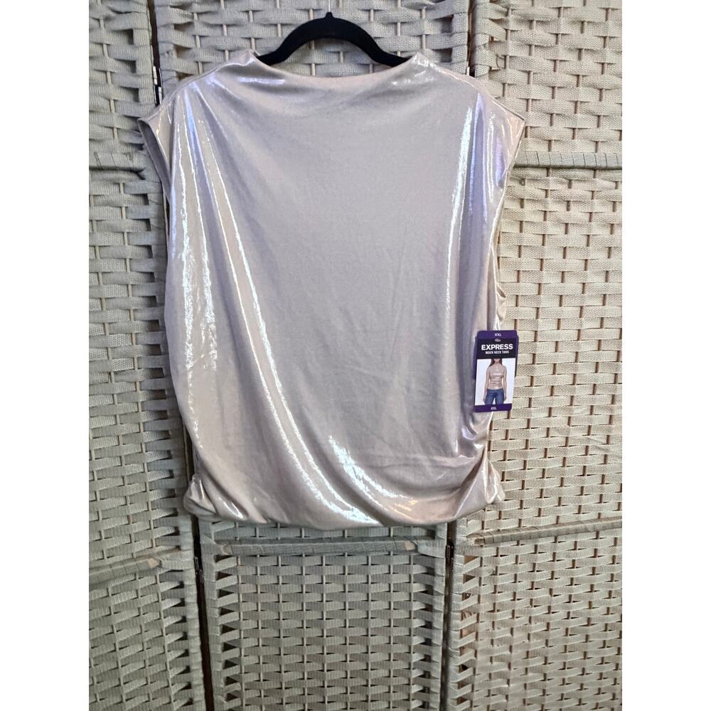 Express Metallic Draped Tank Top Silver XXL NWT Mock Neck Sleeveless Fitted